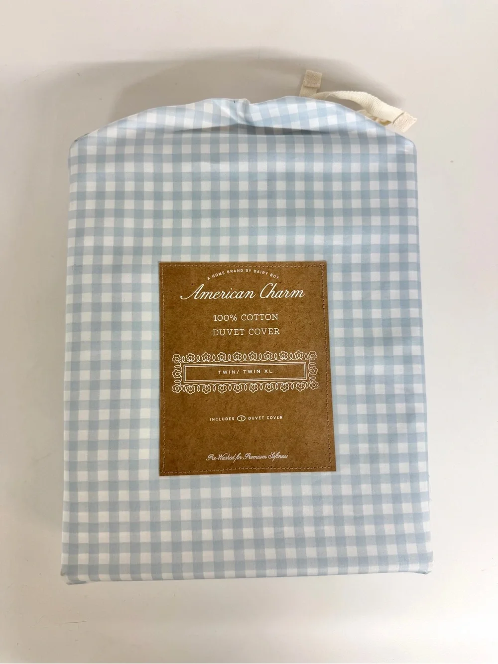 NEW Dairy Boy gingham duvet set, powder blue 🩵
